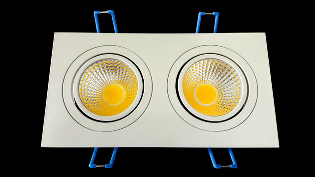 Double down light lamp with LED over black background isolated.