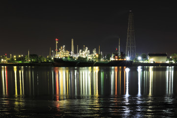 Bangchak Petroleum's oil refinery, beside the Chao Phraya River, Phra Khanong District, Bangkok, Thailand