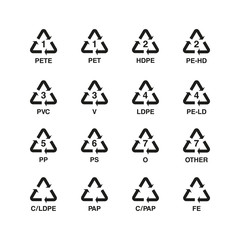 Plastic recycling symbols set, vector