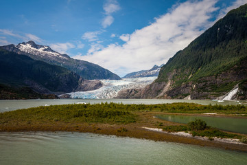 Fototapeta na wymiar Mendenhall Glacier- Juneau- Alaska This is a beautiful, but receding glacier, than can only be seen at a distance, nowadays.