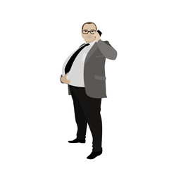 Obraz premium cartoon fat businessman with cell phone, isolated on white backg