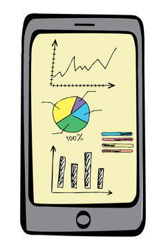 recommend clip art: Smart phone sketch with doodle finance or business elements .