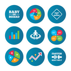 Baby on board icons. Infant caution signs.