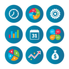 Business signs. Calendar and USD money bag icons.