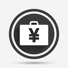 Case with Yen JPY sign. Briefcase button.