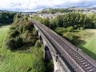 Views over New Mills, Derbyshire with railway bridge