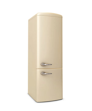 Beige refrigerator isolated on white
