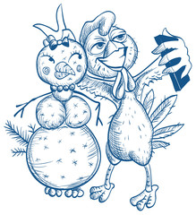 Funny selfie Blue cock and snowman