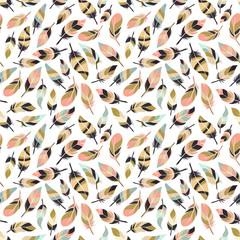 Boho style feather seamless pattern. Background with colorful feathers. Vector illustration