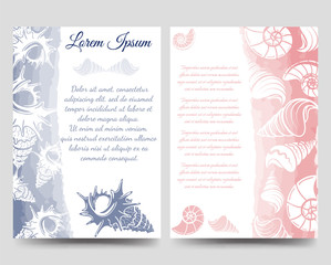 Ocean brochure flyers template with watercolor elements and sea shells vector