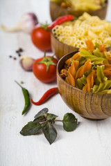 Raw pasta and spices