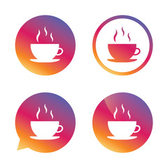 Coffee cup sign icon. Hot coffee button.