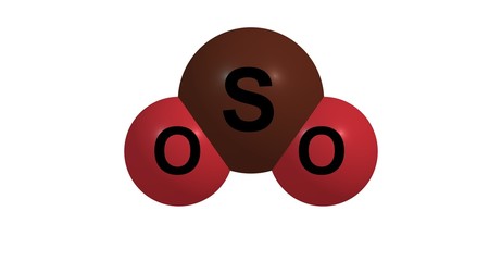 Sulfur dioxide molecular structure isolated on white