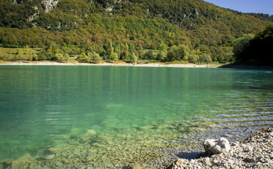 Lago di Tenno - turquoise lake in Italian Alps