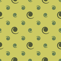 Olive abstract spiral geometric seamless pattern on lime background