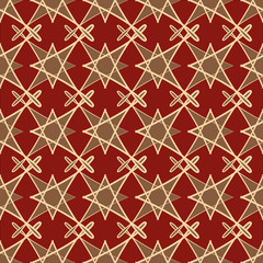 Beige stars with yellow stroke geometric seamless pattern on red background