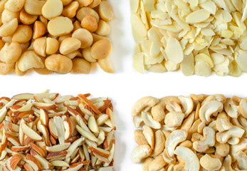 Assorted nuts on white background