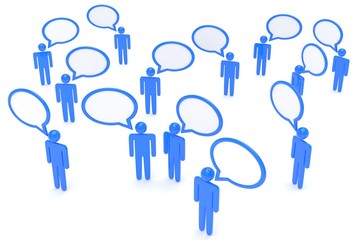 people with talk bubbles isolated over a white background. 3d rendering.