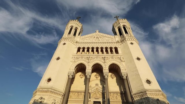 Notre Dame de Fourviers. Lyon - France - Europe. Timelapse 