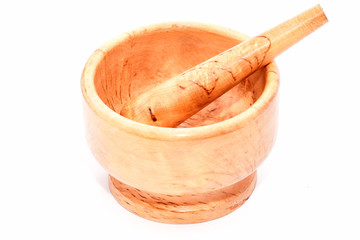 Wooden mortar and pestle