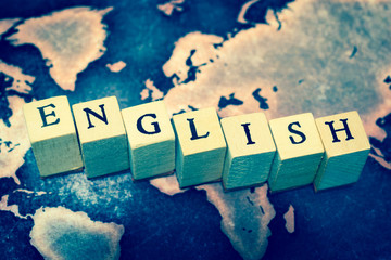 ENGLISH on grunge world map