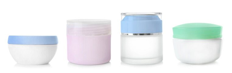 Beauty cosmetic products on white background.
