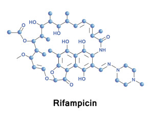 Rifampicin is an antibiotic used to treat a several types of bacterial infections. This includes tuberculosis, leprosy, and Legionnaire's disease. Medical vector illustration.