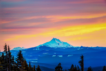scenic view of mt Jefferson on sunset  in winter,Oregon,usa.