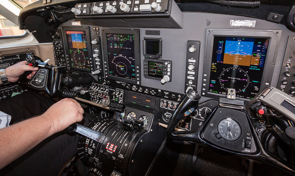 Instrument Panel With Glass Cockpit In A Modern Corporate Turbop