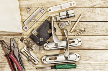 Mortise lock before installing the door.