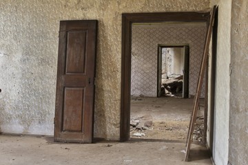 Doors in abandoned castle view