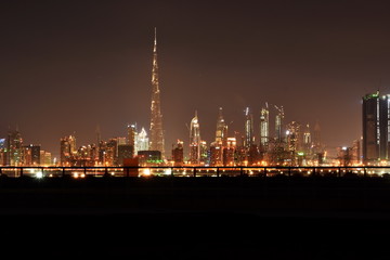 Fototapeta na wymiar Dubai skyline at night from Meydan, United Arab Emirates