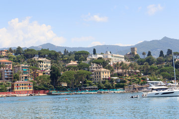 Fototapeta na wymiar Townscape of Santa Margherita Ligure and Mediterranean Sea, Italy