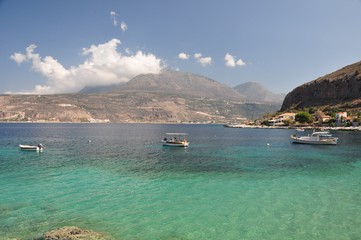 Obraz premium Limeni, the harbor of Areopolis, on the Mani Peninsula