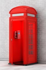 Obraz premium Classic British Red Phone Booth. 3d Rendering