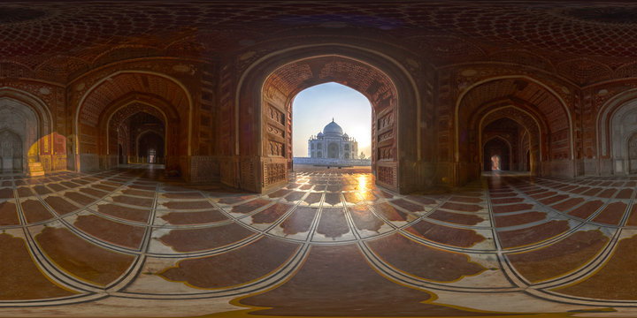 Taj Mahal, 360° Panorama zum Sonnenaufgang
