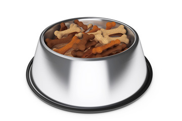 Pets Bowl with Dog Food Bones. 3d Rendering