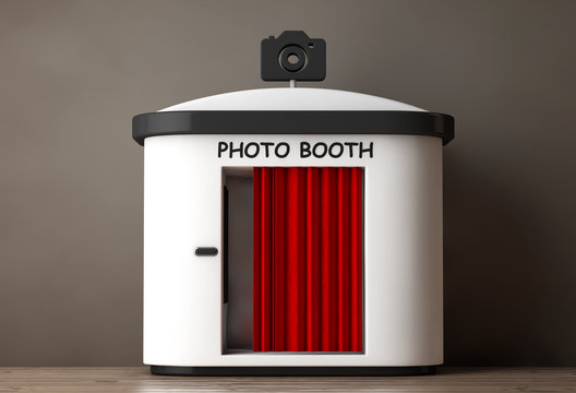 Photo Booth with Red Curtain. 3d Rendering