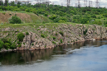 Fototapeta na wymiar the rocky bank of the Dnieper in Zaporozhye, Ukraine