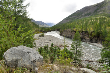 Fototapeta na wymiar The river in mountains of Yakutia.
