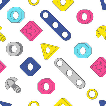 Seamless pattern: Screws and Nuts. Construction Hardware