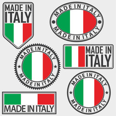 Made in Italy label set with Italian flag, vector illustration