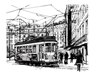 Fototapeta na wymiar Tramway in lisbon