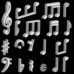 set 3d music notes