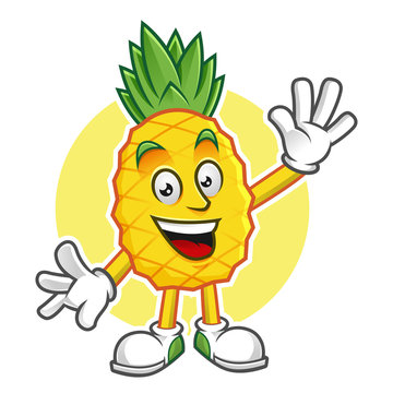 Greeting pineapple mascot, pineapple character, pineapple vector