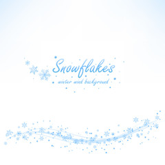 Beautiful winter wind wave with light blue snowflakes on white background. Vector illustration.