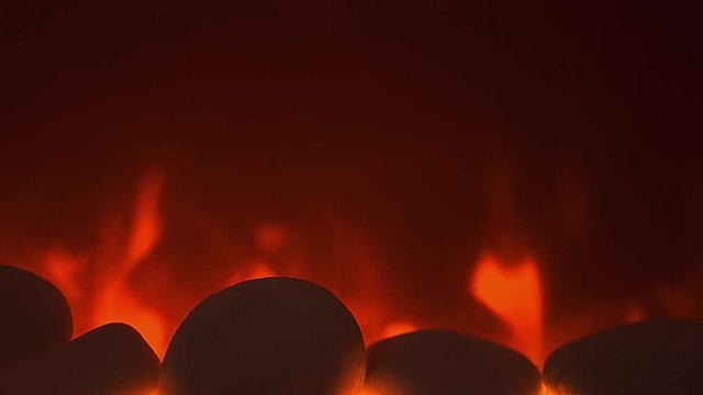 fond feu de chemin&eacute;e &eacute;lectrique avec galets