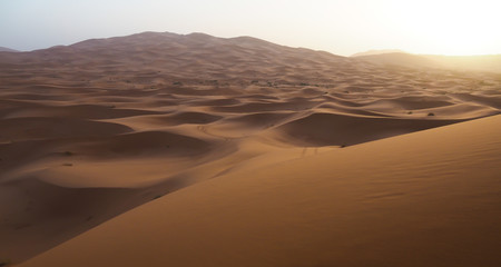 Fototapeta na wymiar Sahara desert in Morocco with sand dunes