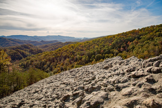 A fall view from Knobby Rock Overlook in Blanton Forest State Nature Preserve near Wallins, Kentucky.