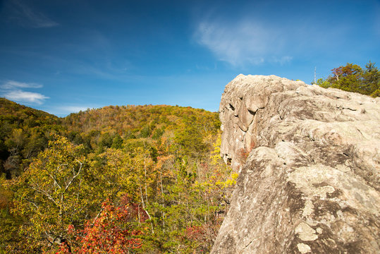 A fall view from Knobby Rock Overlook in Blanton Forest State Nature Preserve near Wallins, Kentucky.